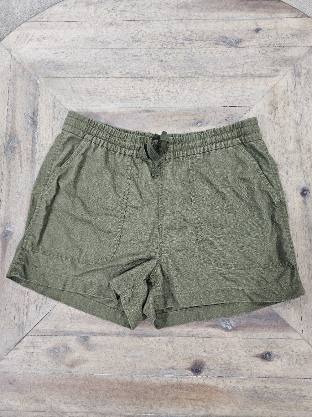 J Crew Olive Drawstring Women's Shorts, Linen Blend